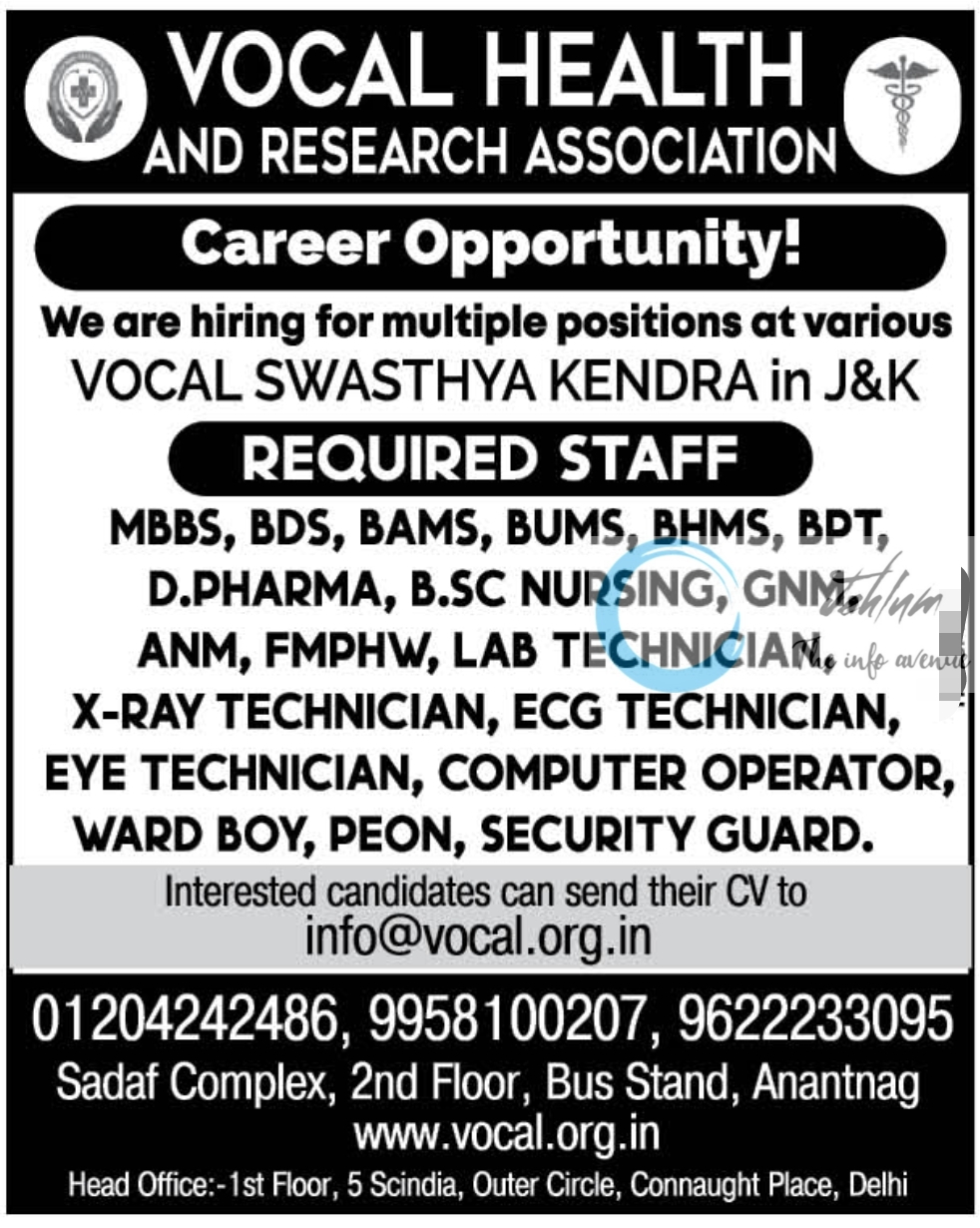 VOCAL HEALTH AND RESEARCH ASSOCIATION JOBS NOTIFICATION 2023