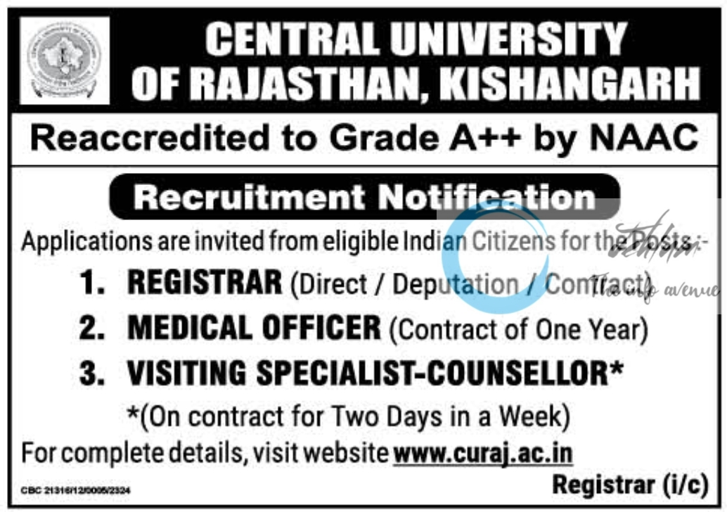 CENTRAL UNIVERSITY OF RAJASTHAN JOBS NOTIFICATION 2023