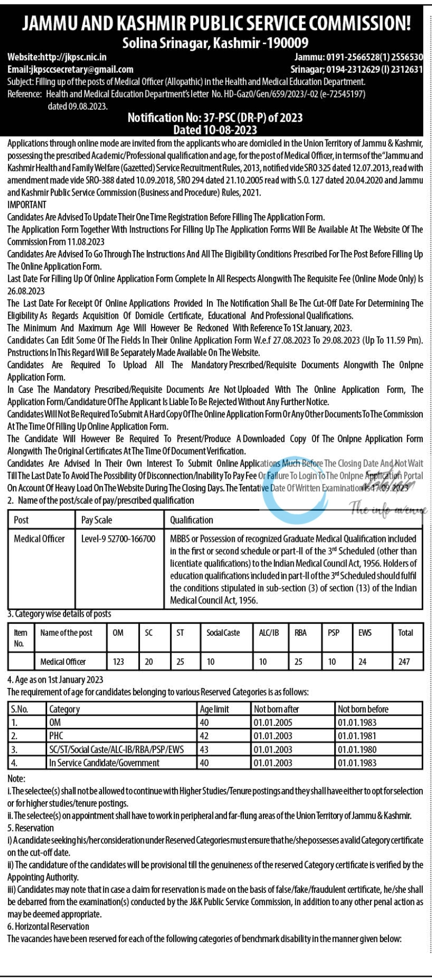 JKPSC Medical Officer Recruitment Notification No 37 of 2023