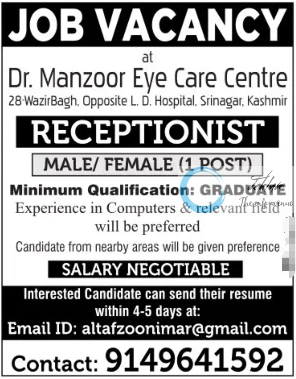 Dr Manzoor Eye Care Centre Srinagar Jobs 2023