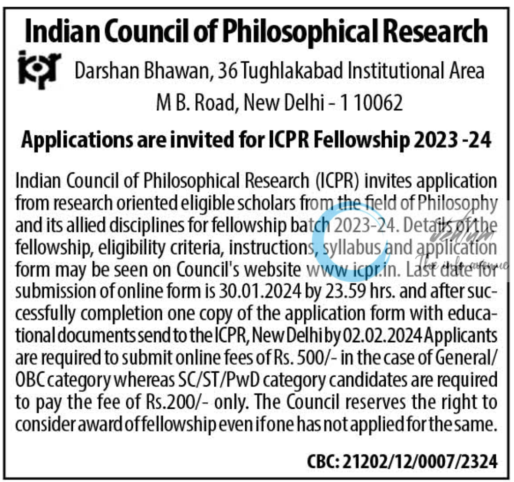 Indian Council of Philosophical Research ICPR Fellowship 2023-24