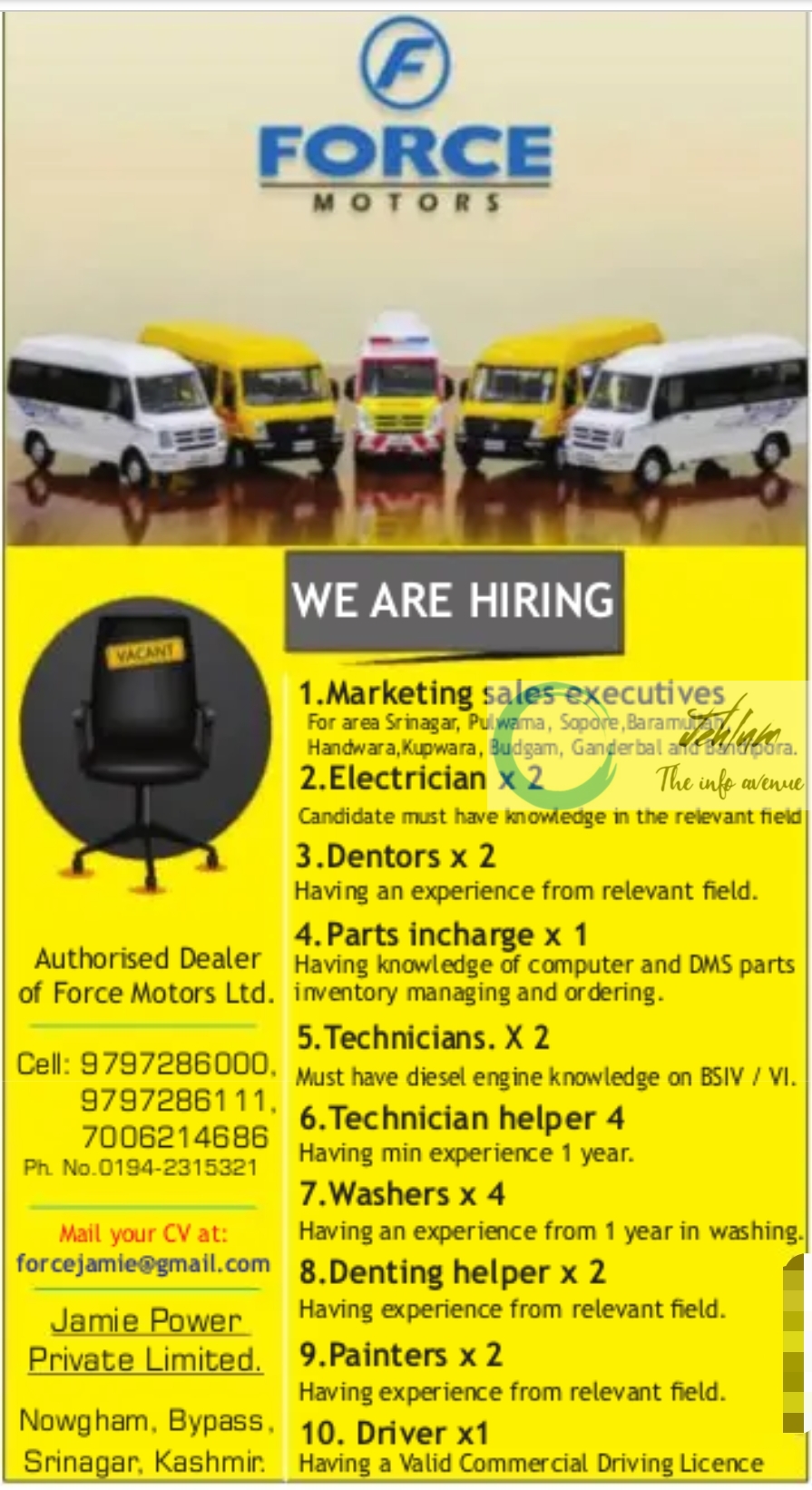 Force Motors Ltd Kashmir Jobs Vacancies 2023