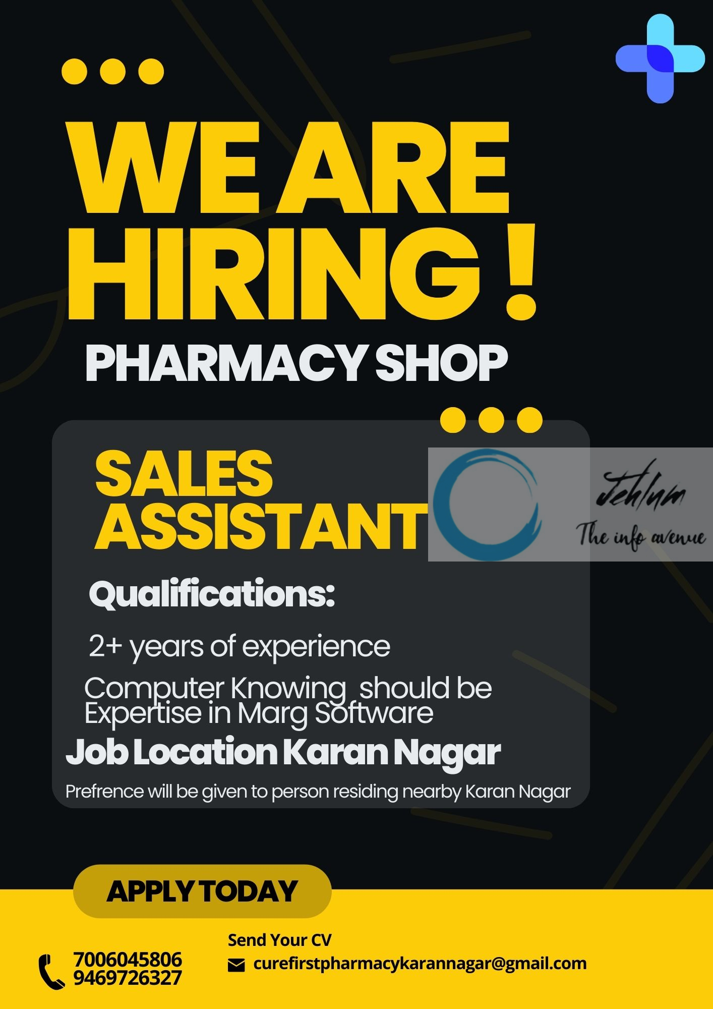 CureFirst Pharmacy Srinagar Jobs 2023