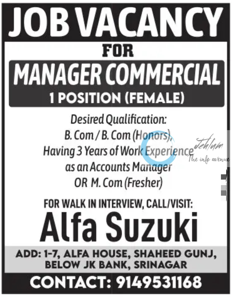 Alfa Suzuki Srinagar Jobs Vacancy 2023