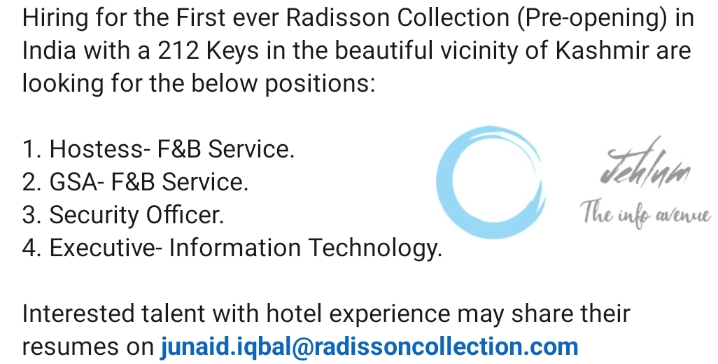 Radisson Collection Kashmir Jobs Vacancies 2023