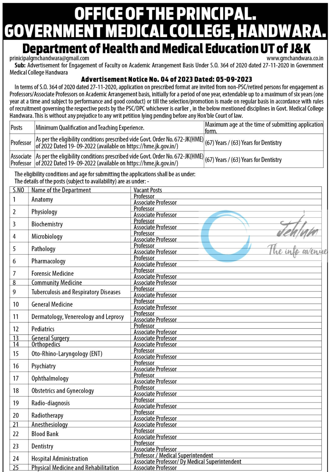 GMC HANDWARA Academic Arrangement Notification No 04 Of 2023