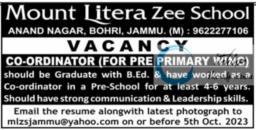 Mount Litera Zee School Jammu Jobs Vacancy 2023