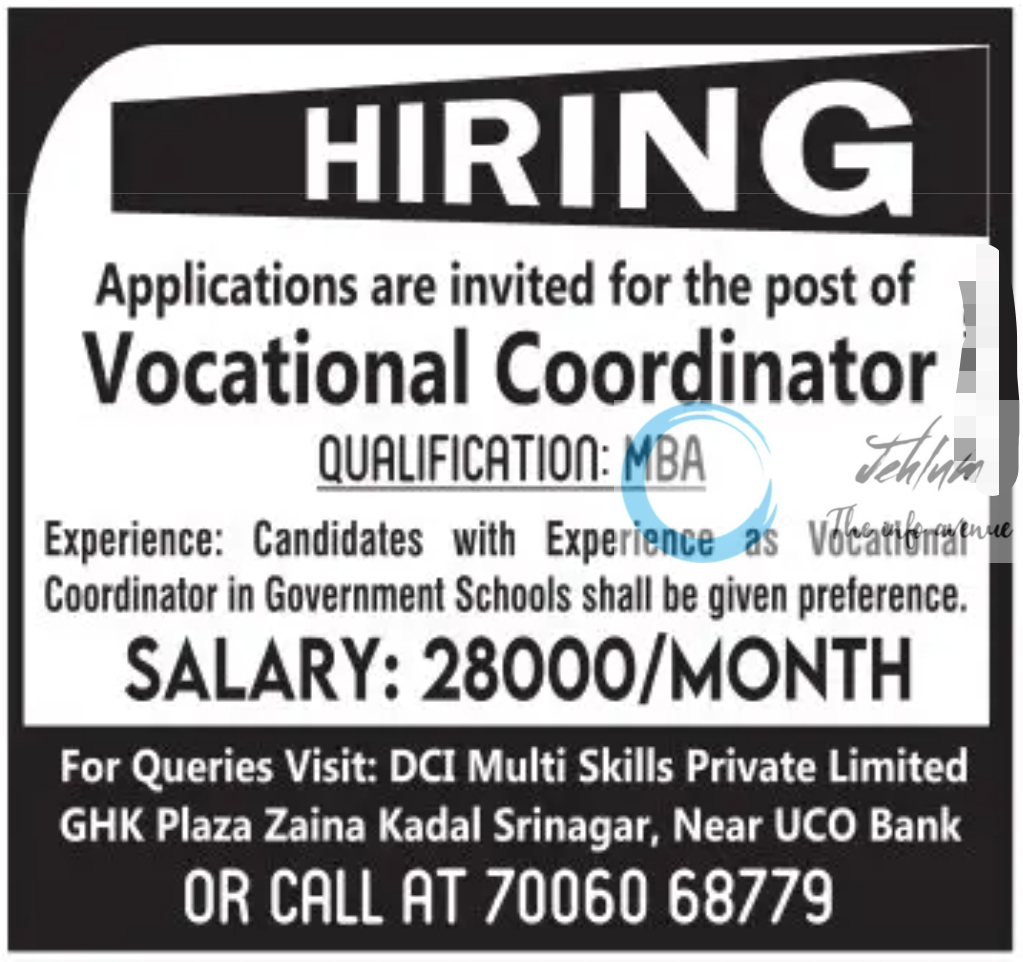 DCI Multi Skills Pvt Ltd Srinagar Jobs Vacancy 2023