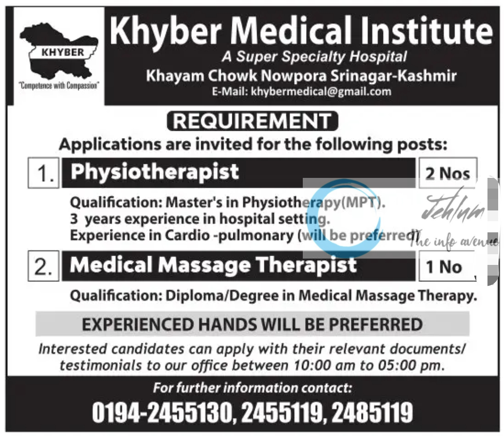 Khyber Medical Institute Srinagar Jobs 2023