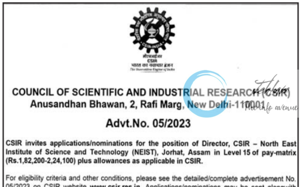 COUNCIL OF SCIENTIFIC AND INDUSTRIAL RESEARCH CSIR Jobs Advt No 05 Of ...