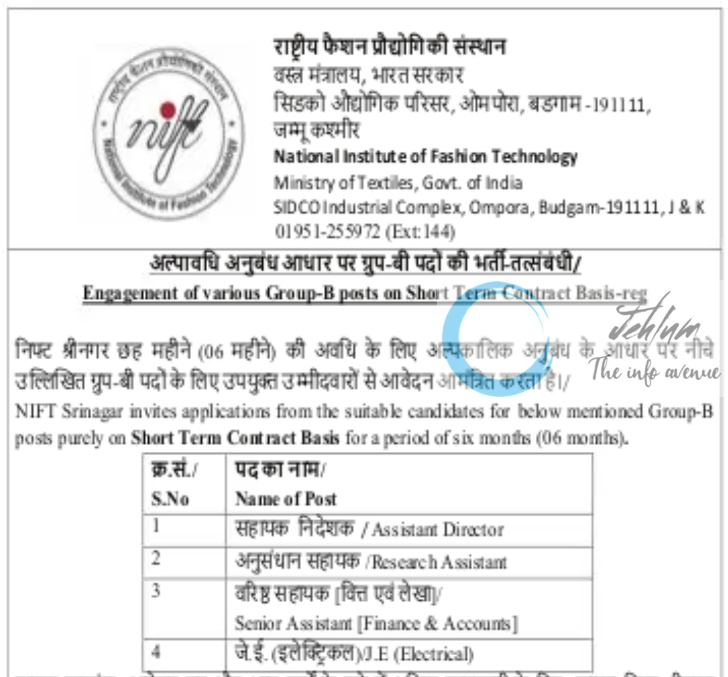 National Institute Of Fashion Technology NIFT Budgam Group-B Posts ...