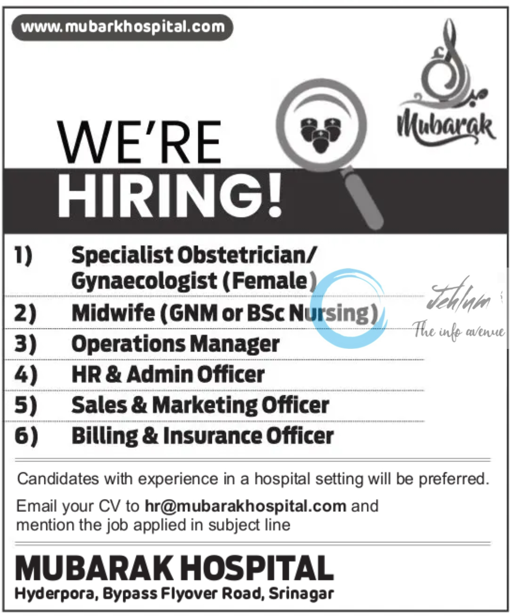 Mubarak Hospital Srinagar Jobs Vacancy 2023