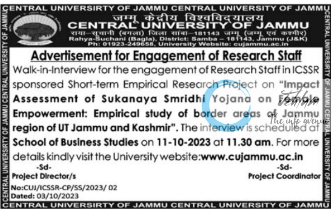 Central University Of Jammu Research Staff Advertisement Notification 2023