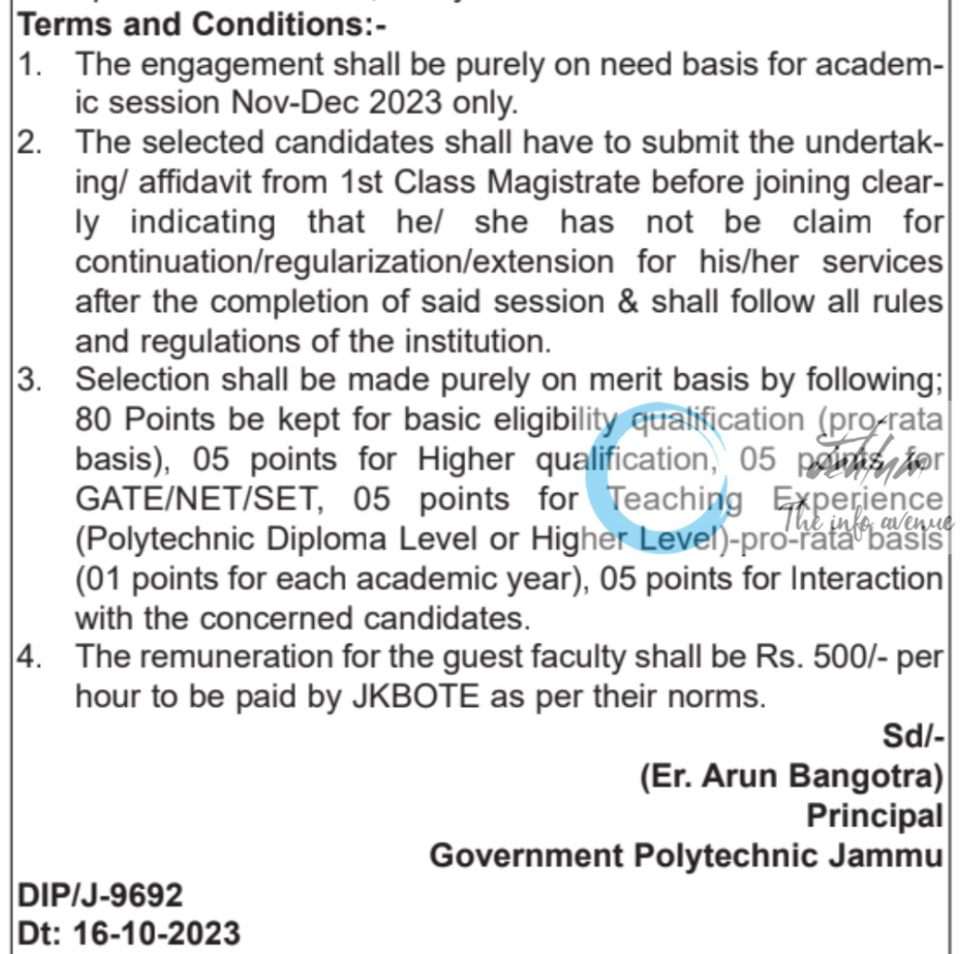 GOVT POLYTECHNIC JAMMU JOBS ADVERTISEMENT NOTICE 2023