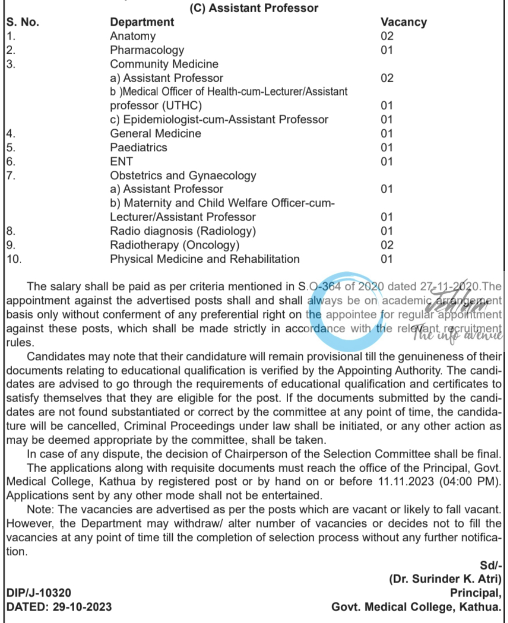 GOVT MEDICAL COLLEGE AND ASSOCIATED HOSPITAL KATHUA JOBS ADVERTISEMENT NOTICE 2023
