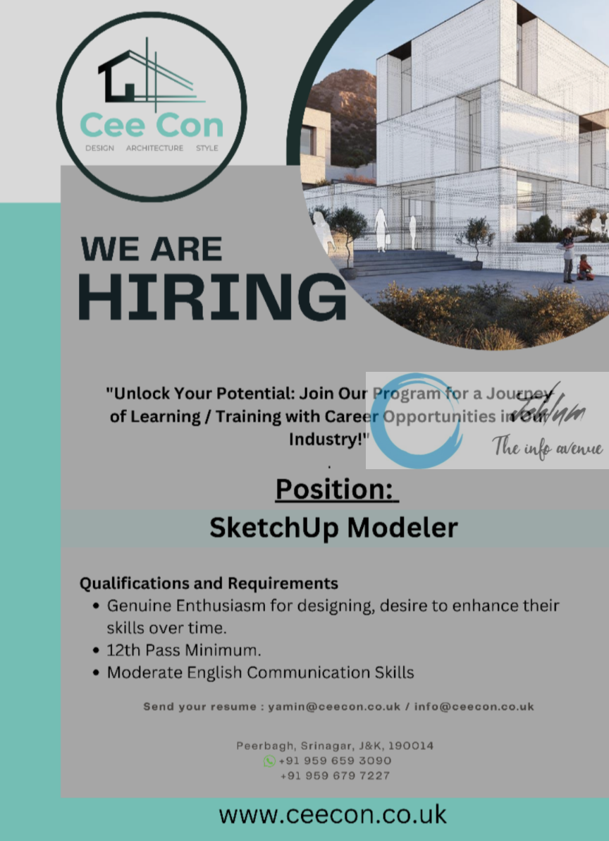 Cee Con Consultants Srinagar SketchUp Modeler Job Vacancy 2023