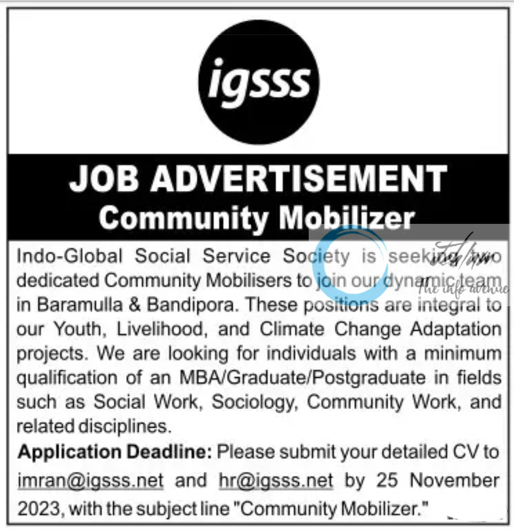 INDO-GLOBAL SOCIAL SERVICE SOCIETY IGSSS JOB ADVERTISEMENT 2023