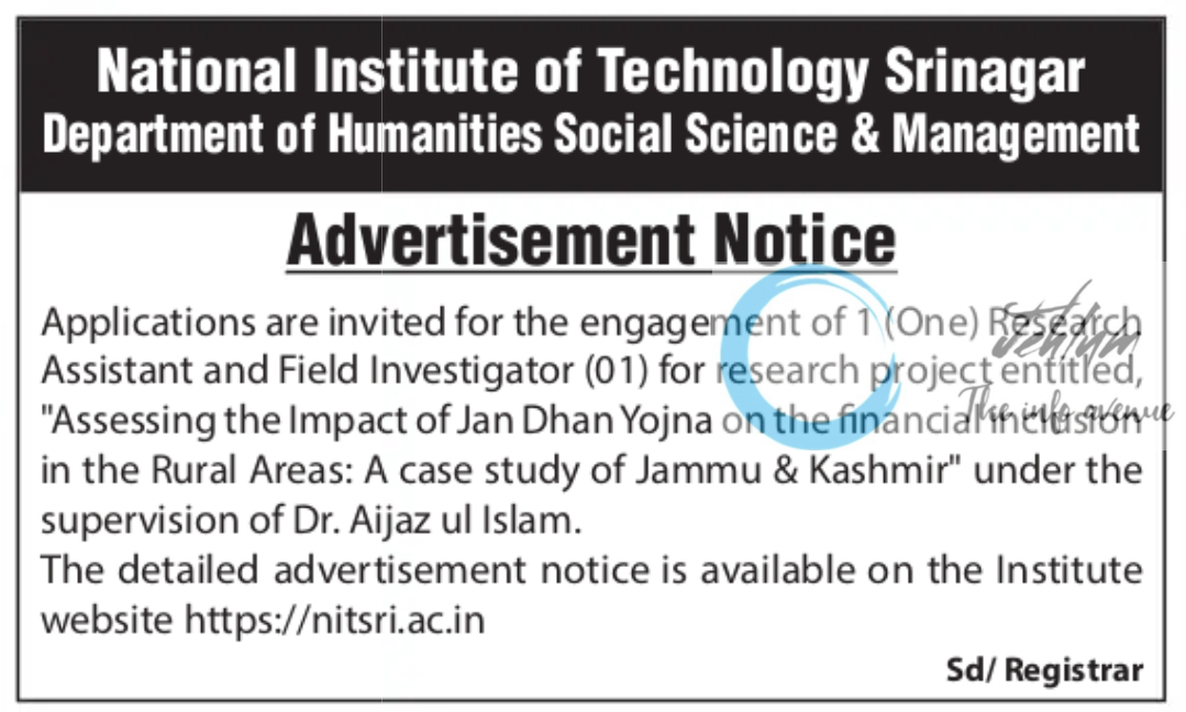NIT Srinagar Deptt of Humanities Advertisement Notice 2023