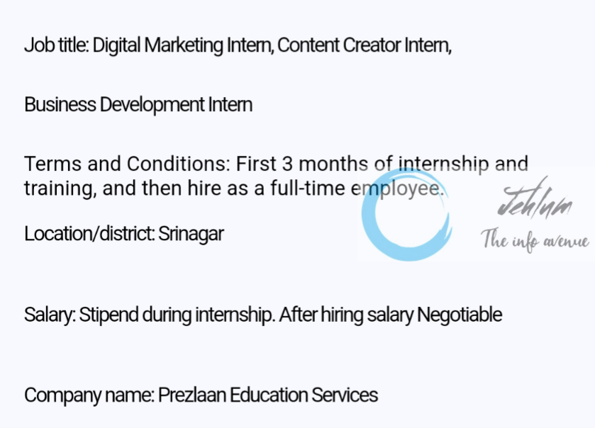 Prezlaan Education Services Srinagar Digital Marketing Intern Job Vacancy 2023