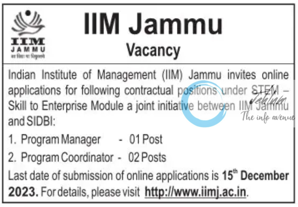IIM Jammu Jobs Advertisement 2023