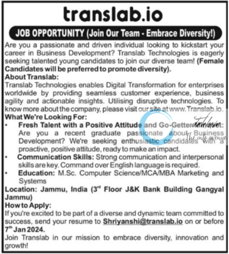 Translab Technologies Jammu Jobs Vacancy 2023-24
