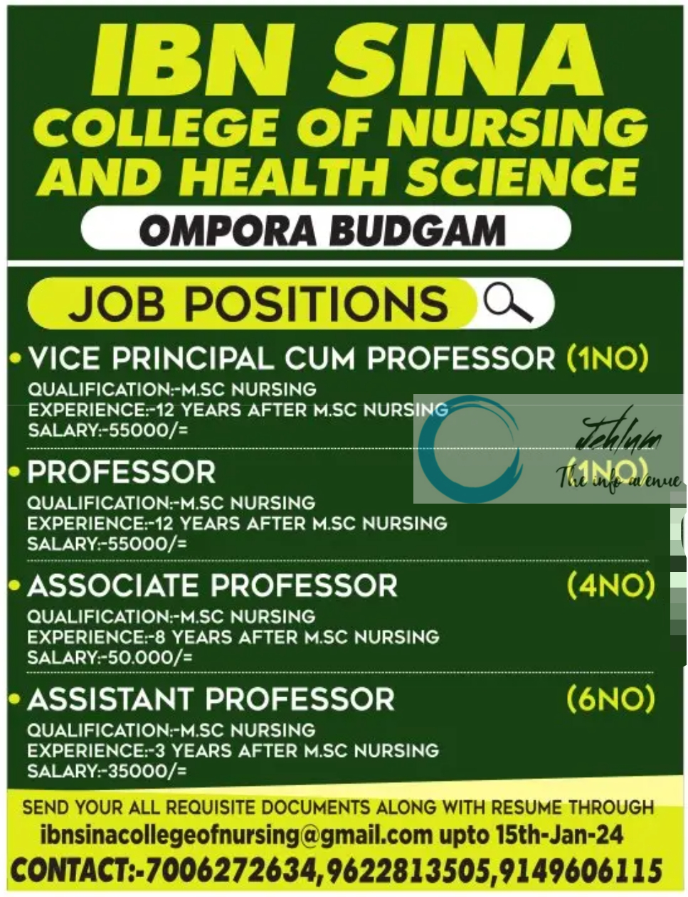 IBN SINA COLLEGE OF NURSING AND HEALTH SCIENCE OMPORA JOBS ADVERTISEMENT 2024