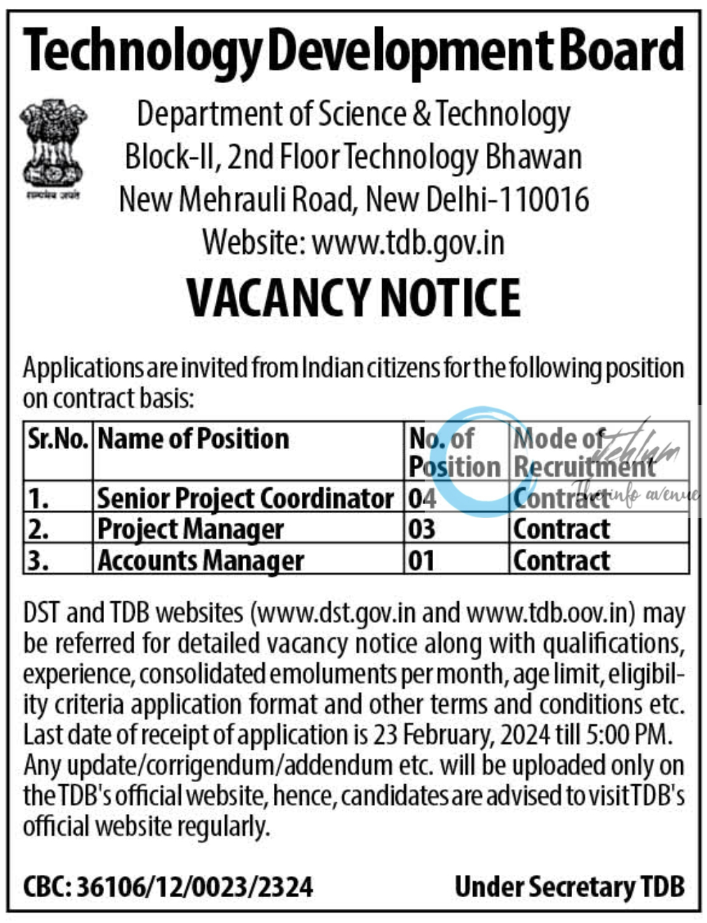 Technology Development Board Vacancy Notice 2024