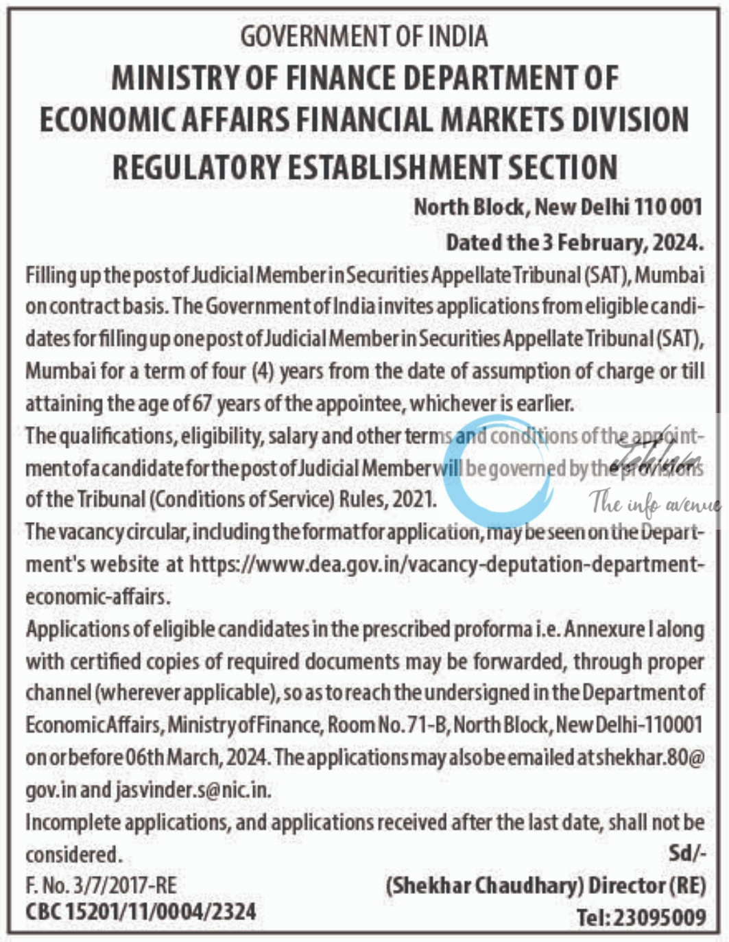 MINISTRY OF FINANCE DEPARTMENT OF ECONOMIC AFFAIRS FINANCIAL MARKETS VACANCY ADVERTISEMENT 2024