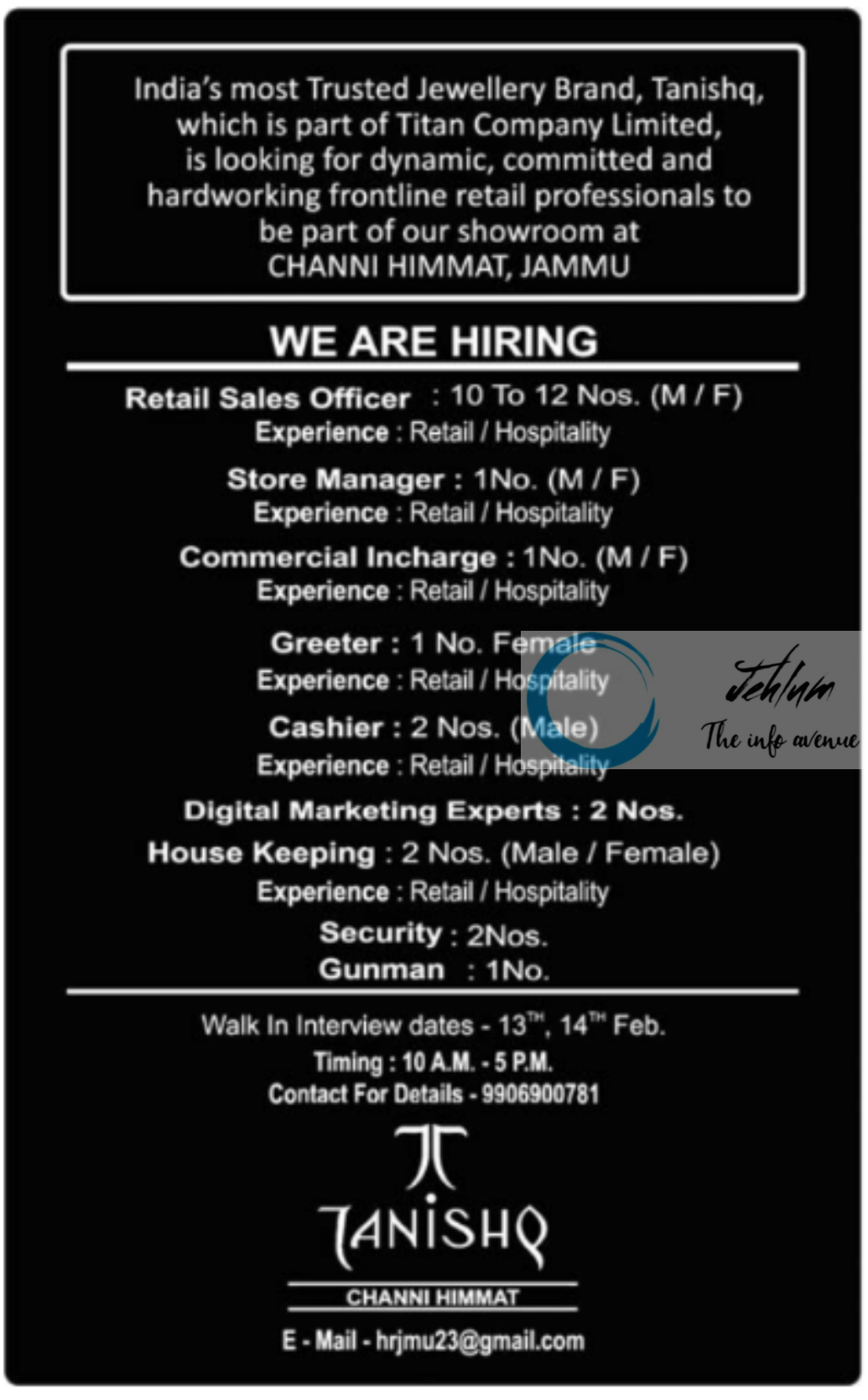 Tanishq Jammu Jobs Vacancy 2024