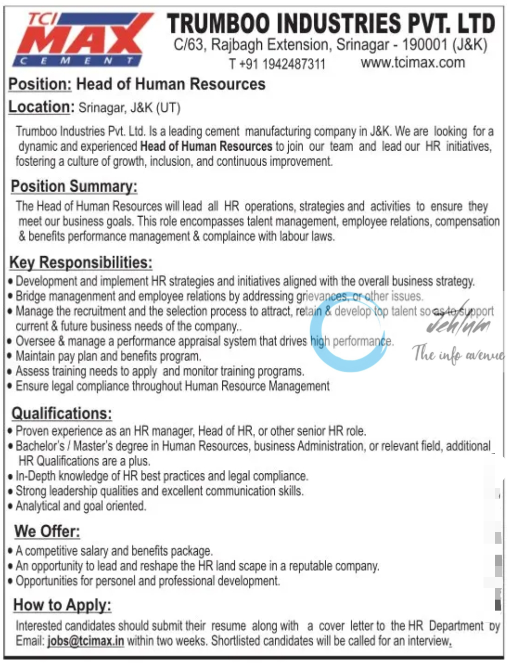Trumboo Industries Pvt Ltd Srinagar HR Jobs 2024