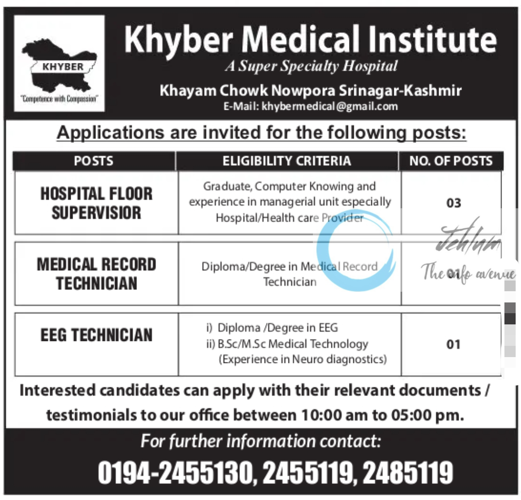 Khyber Medical Institute Srinagar Jobs Vacancy 2024