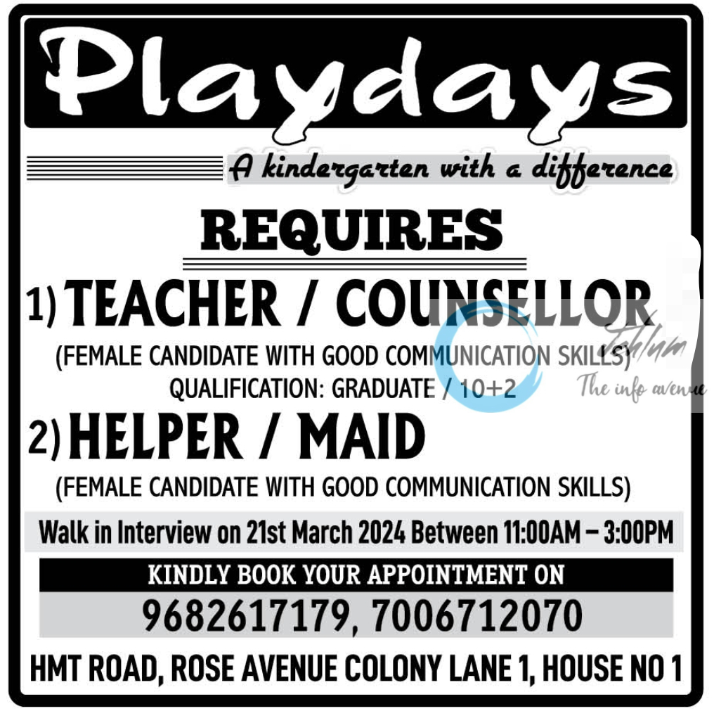 Playdays School Srinagar Jobs Vacancy 2024