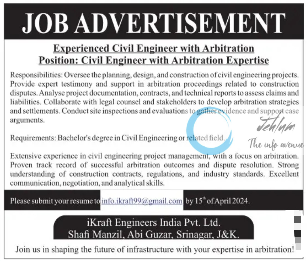 iKraft Engineers India Srinagar Civil Engineering Jobs 2024