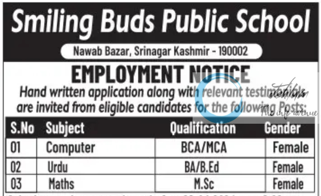 Smiling Buds Public School Srinagar Jobs Vacancy 2024