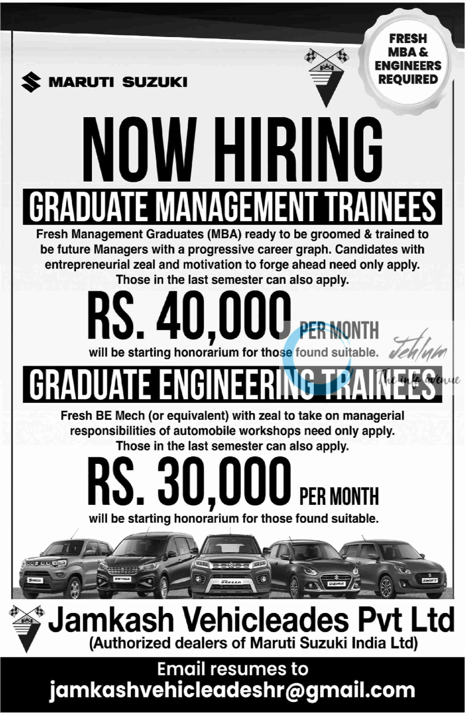 Jamkash Vehicleades Pvt Ltd Jammu Jobs Vacancy 2024