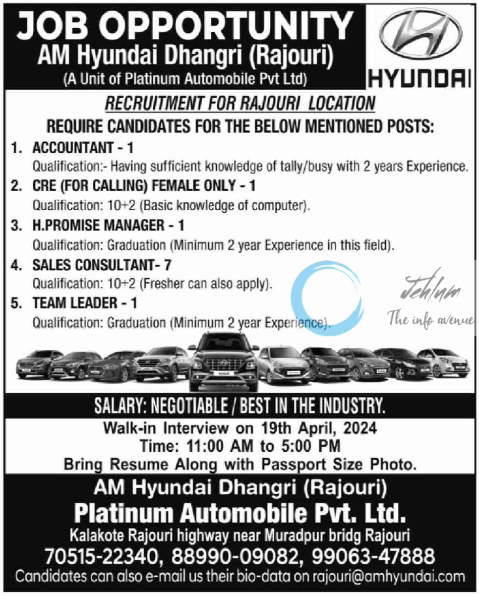 AM Hyundai Rajouri Jobs Vacancy 2024