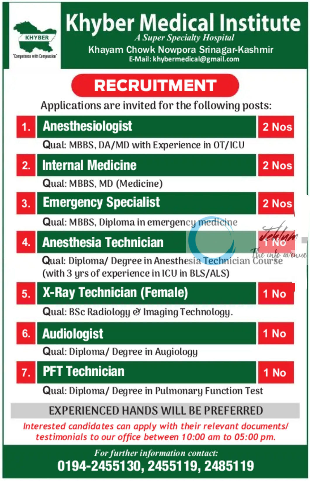 Khyber Medical Institute Srinagar Jobs Advertisement 2024