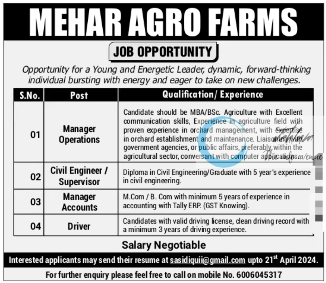 MEHAR AGRO FARMS KASHMIR JOBS OPPORTUNITY 2024