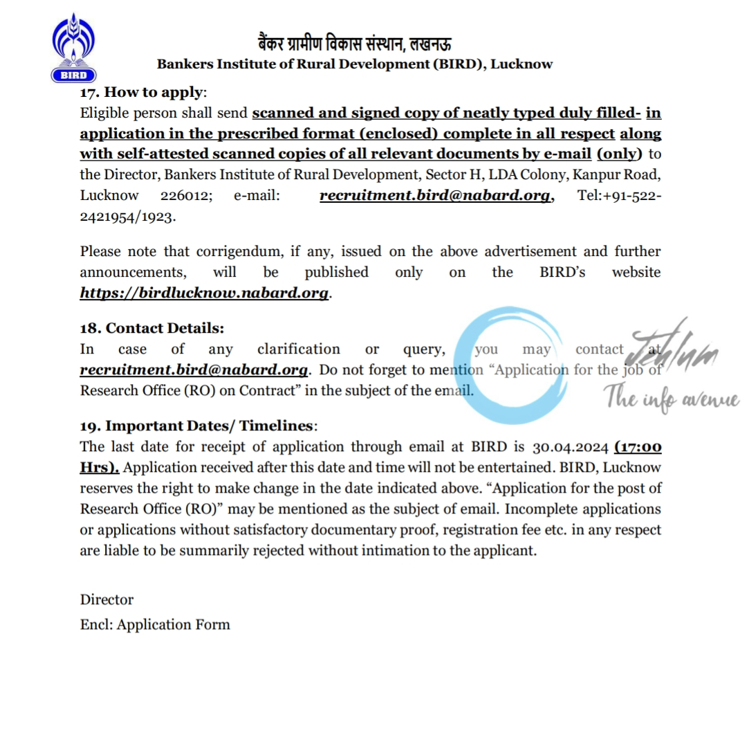 BIRD Lucknow Research Officer Recruitment Notification 2024