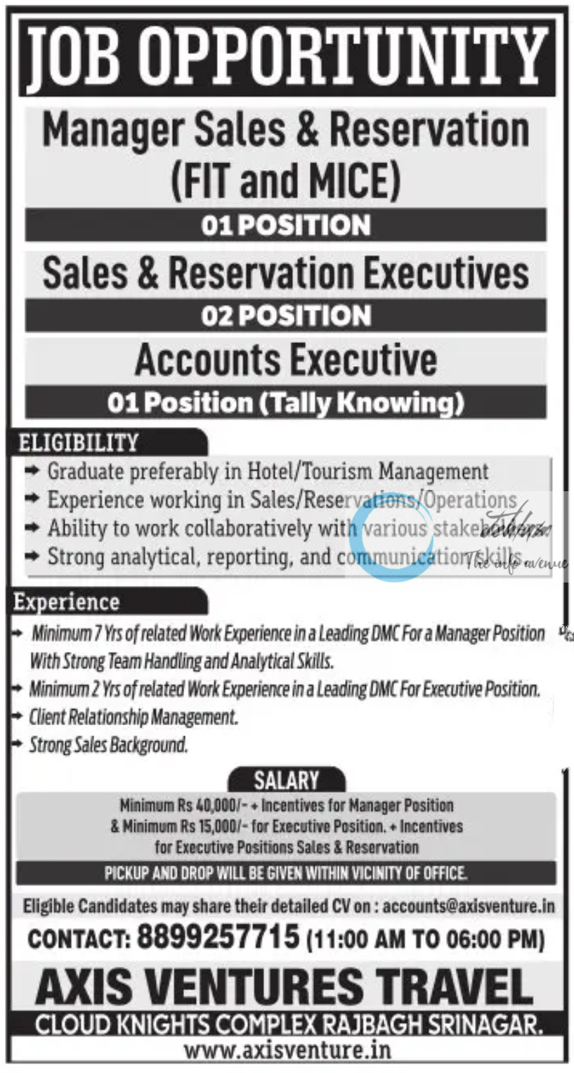 AXIS VENTURES SRINAGAR JOBS OPENINGS 2024