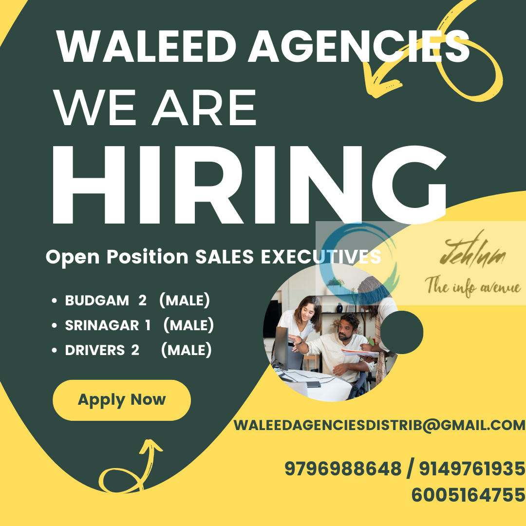 WALEED AGENCIES SRINAGAR SALES EXECUTIVES JOBS 2024