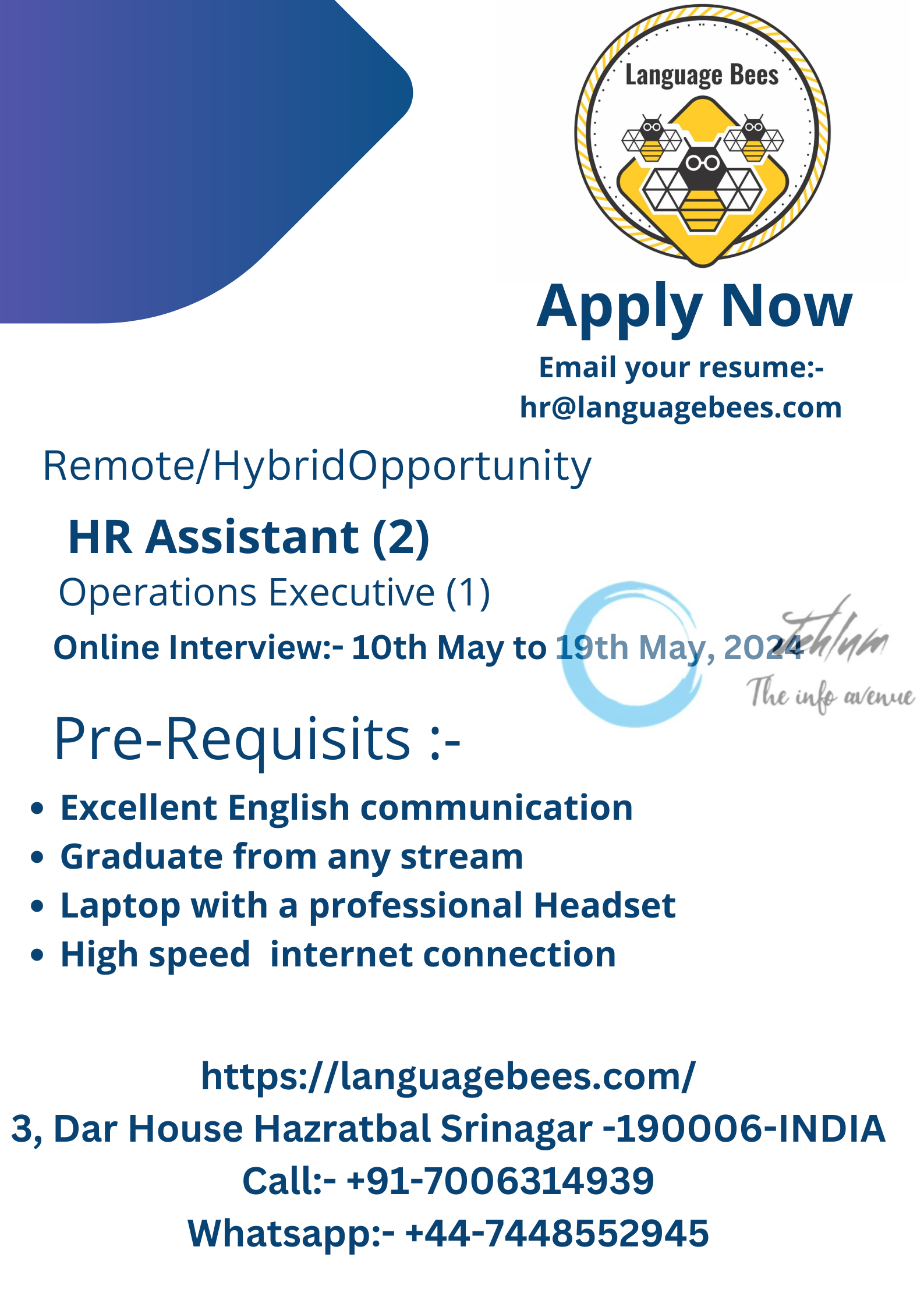 Language Bees Srinagar Jobs Vacancy 2024