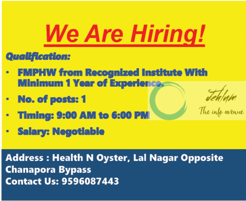 Health N Oyster Srinagar FMPHW Jobs 2024