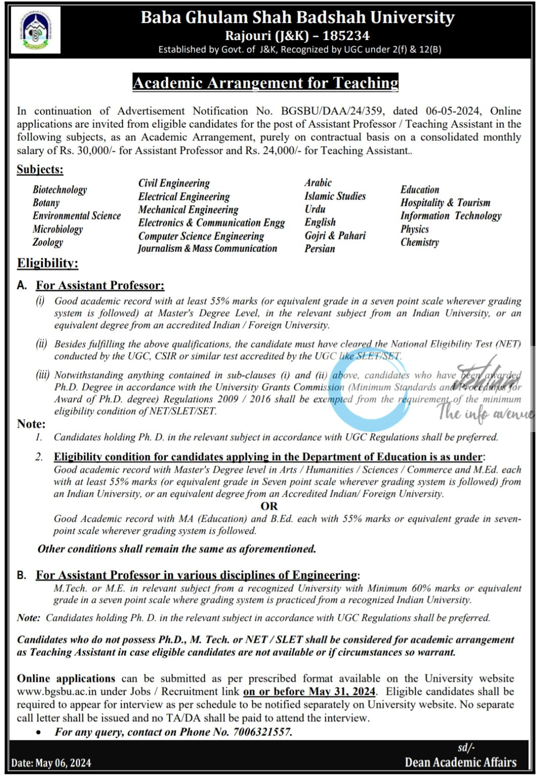 Baba Ghulam Shah Badshah University BGSBU Rajouri Academic Arrangement ...