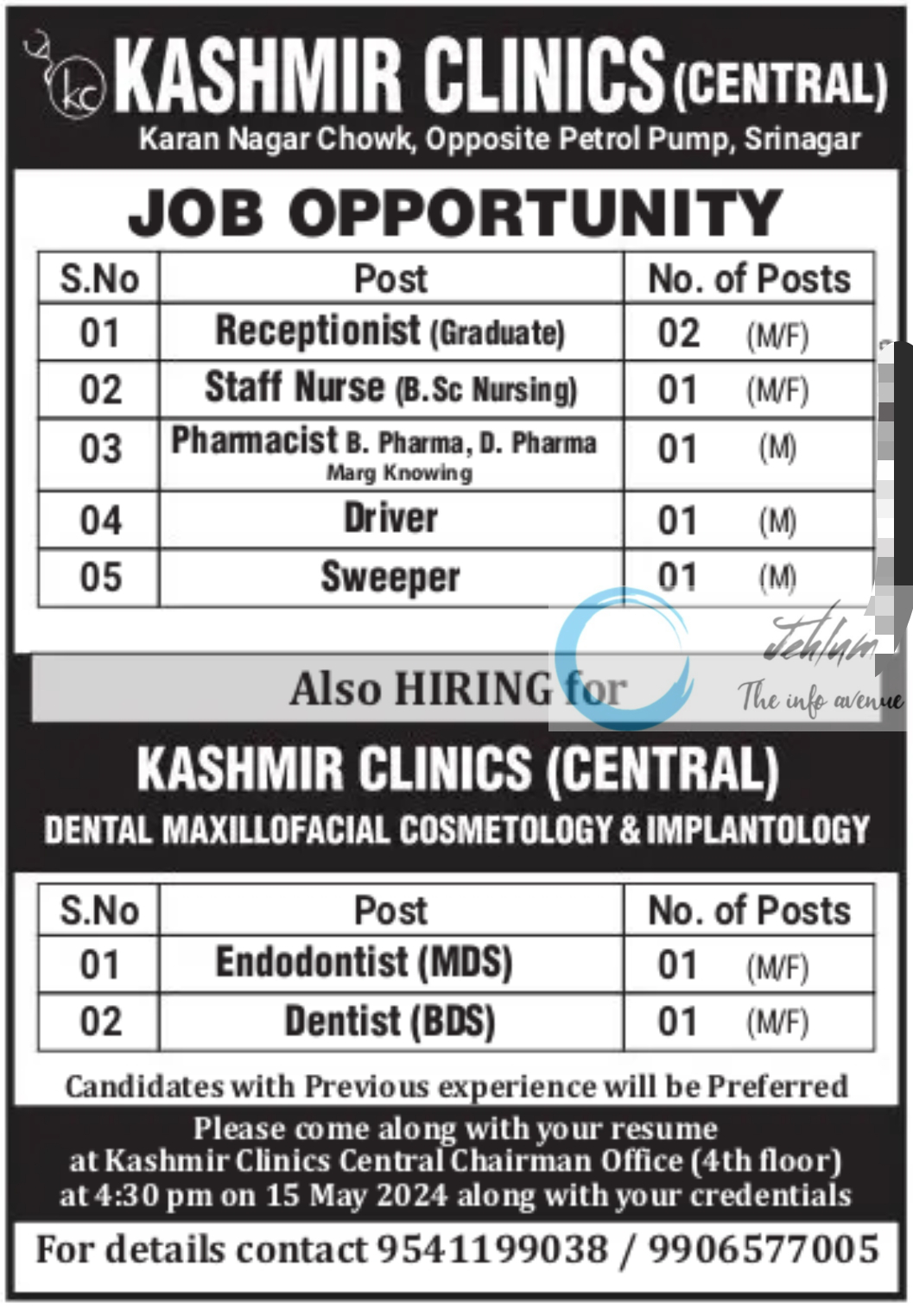 KASHMIR CLINICS SRINAGAR JOBS OPPORTUNITY 2024