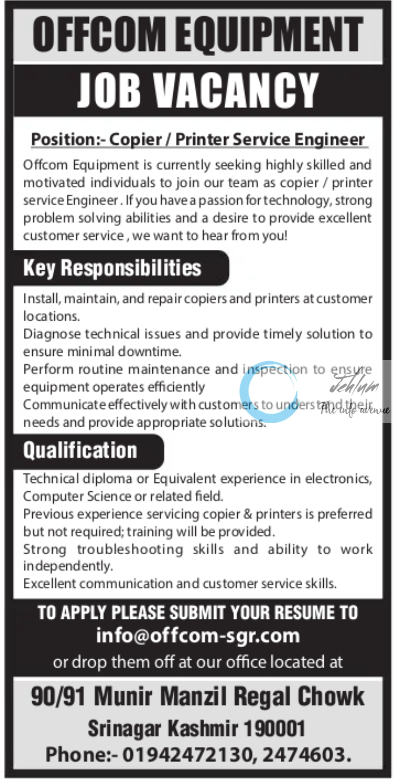 OFFCOM EQUIPMENT SRINAGAR JOB VACANCY 2024