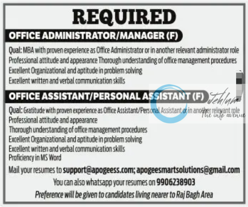 Apogee Smart Solutions Srinagar Jobs 2024