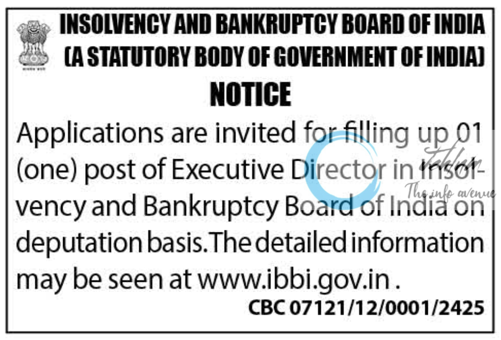 IBBI INDIA RECRUITMENT ADVERTISEMENT NOTICE 2024