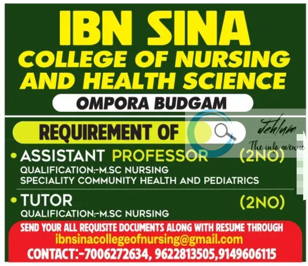 IBN SINA COLLEGE OF NURSING BUDGAM JOBS 2024