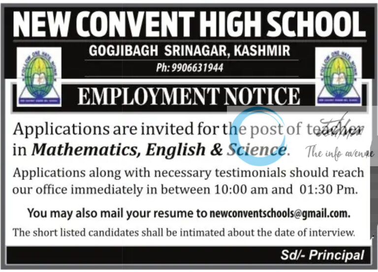 presentation convent school srinagar jobs